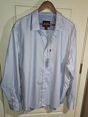 Egara Light Blue Dot-Pattern Men's Dress Shirt Size XXL